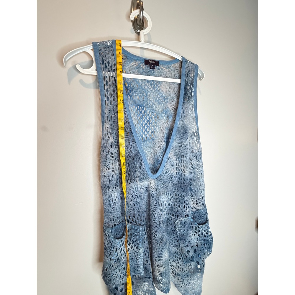 Blue Crochet Lace Sleeveless Vest Boho Coastal Festival Western Sheer Knit Top S - Picture 6 of 7